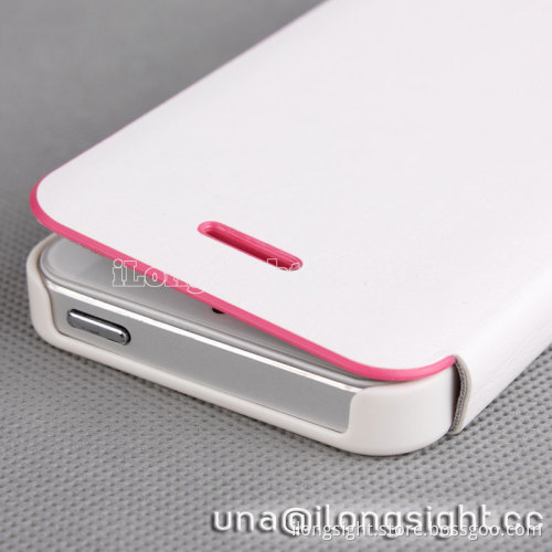 AYL Double color smoothly flip leather case for iphone 5/5S-white